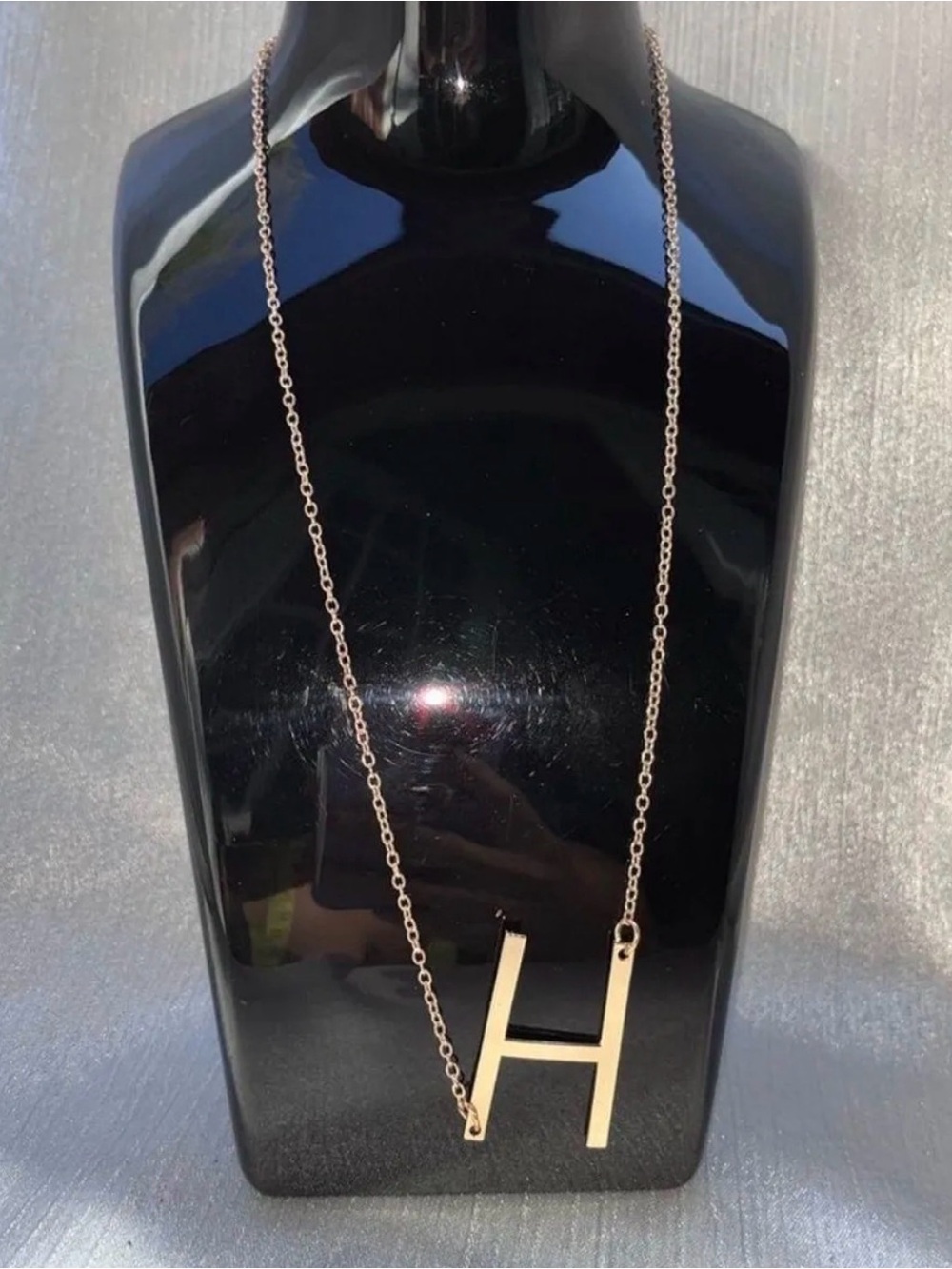 Gold Tone 'H' Pendant Necklace